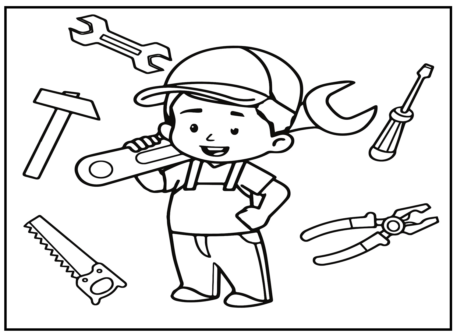 Cute Boy With Wrench Coloring Pages