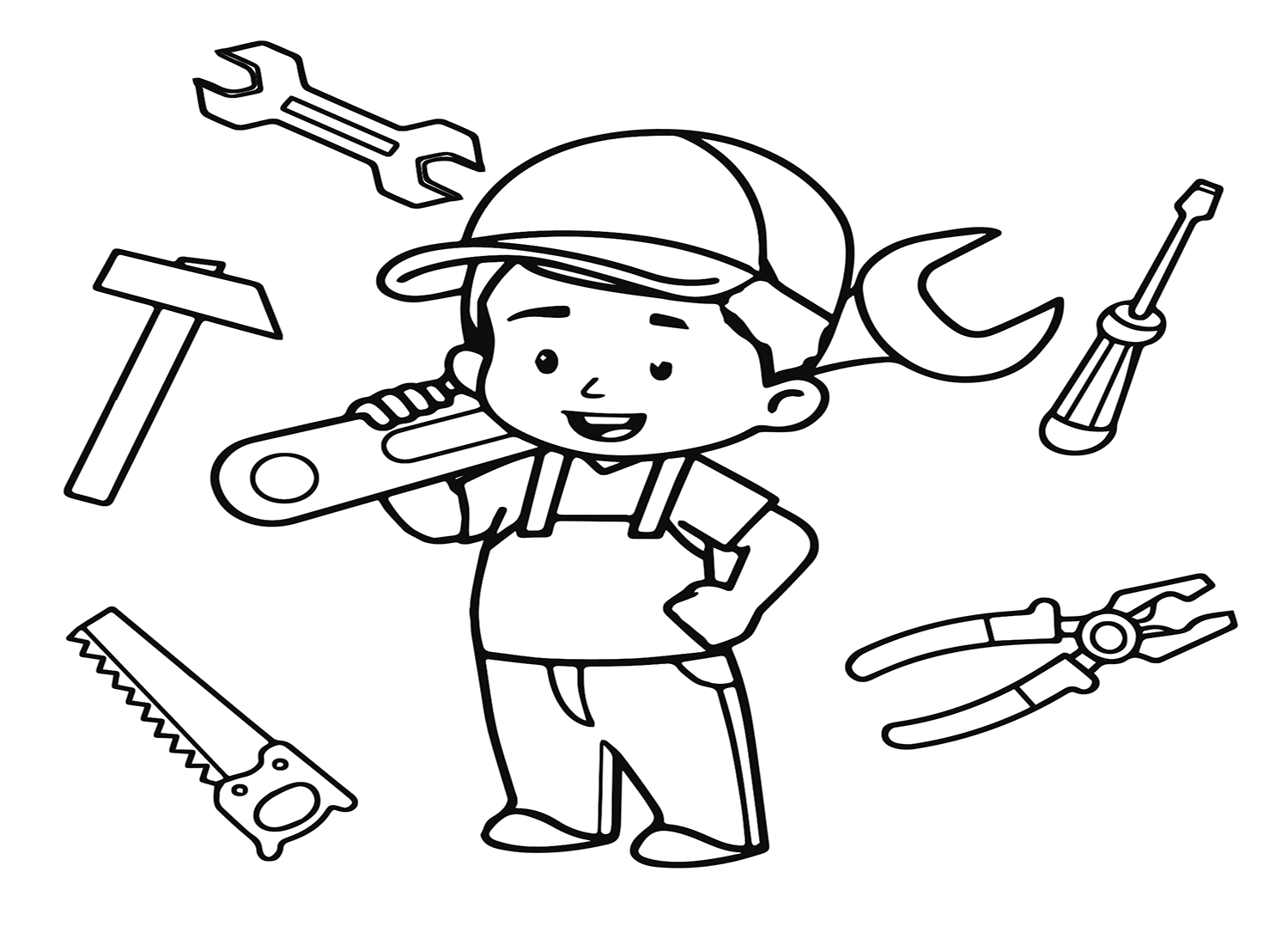 Cute Boy with Wrench Coloring Page