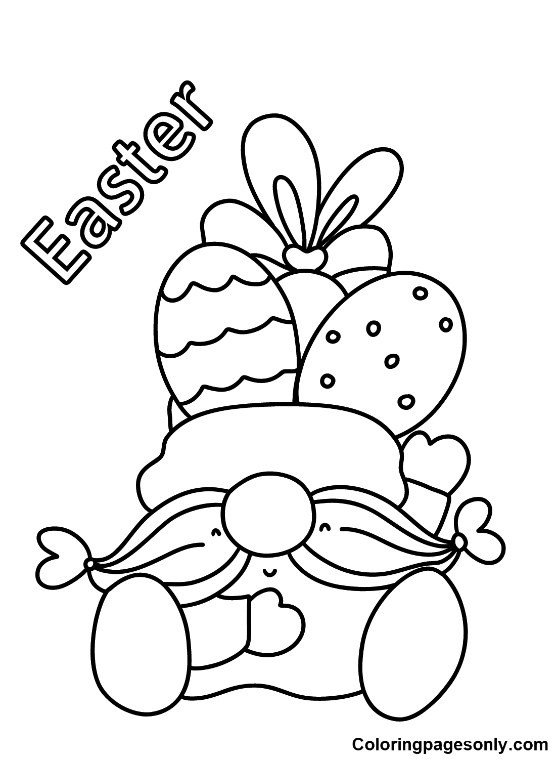 Cute Easter Gnome Coloring Page
