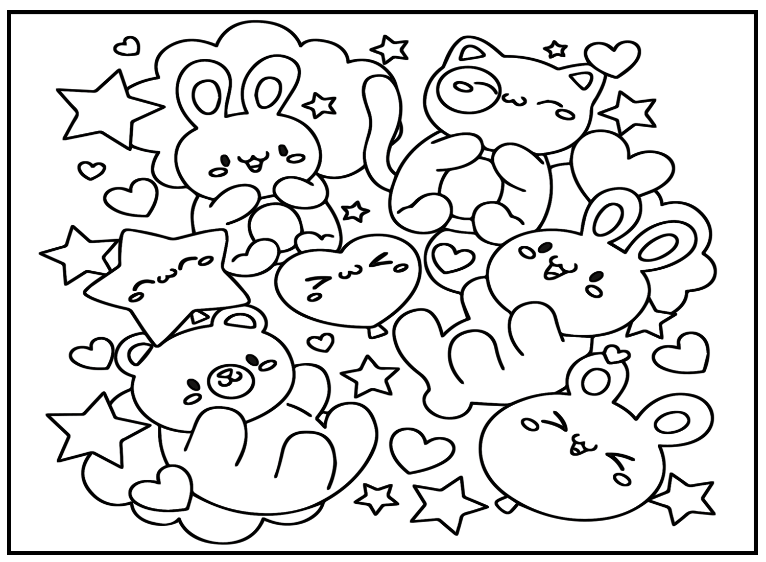 Desenho de animais fofos kawaii para colorir