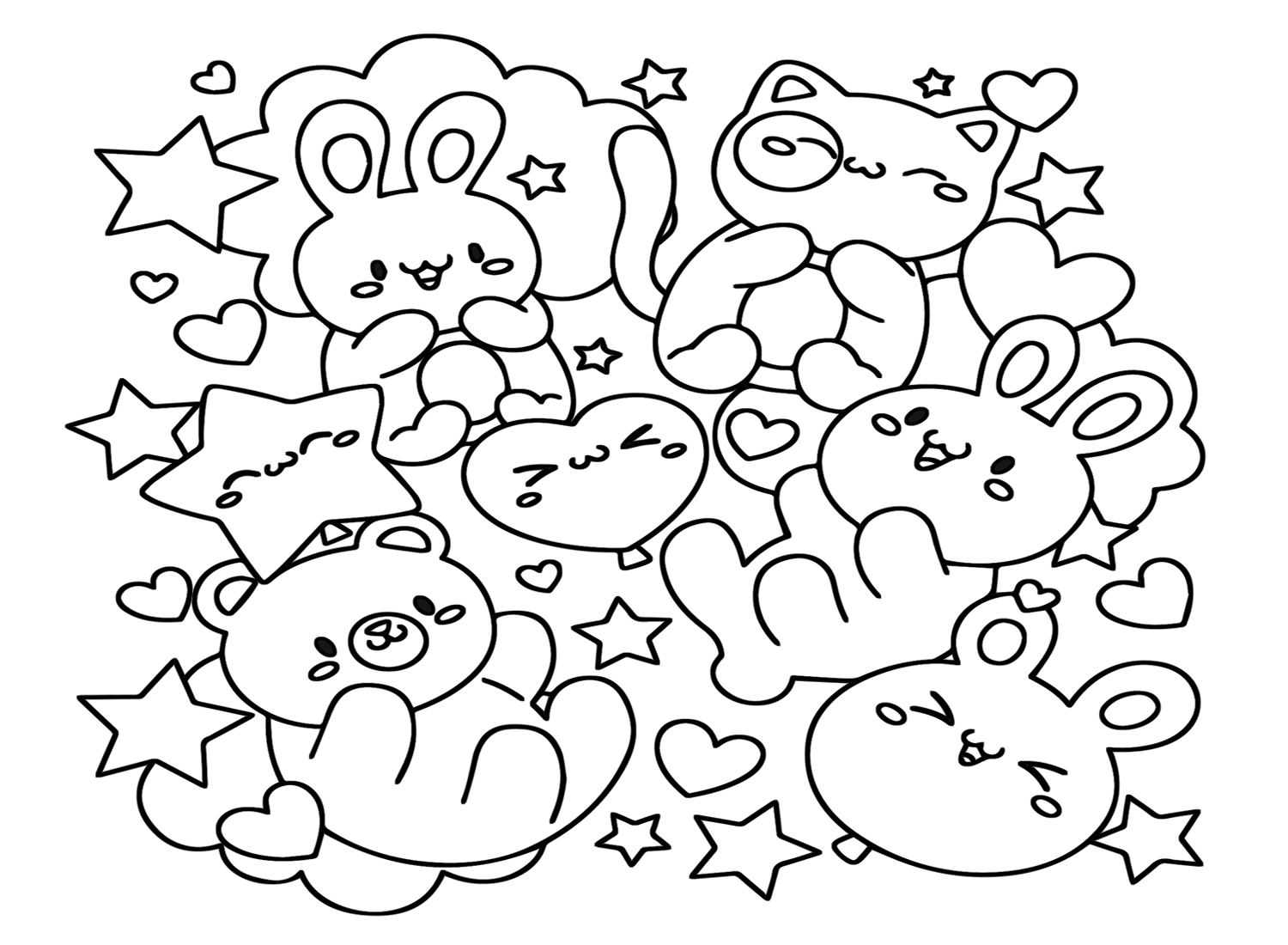 Cute Kawaii Animals Coloring Page