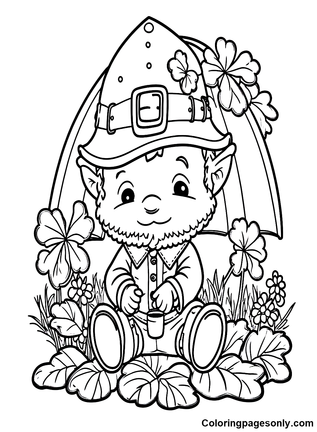 Cute Leprechaun on Shamrock Coloring Pages