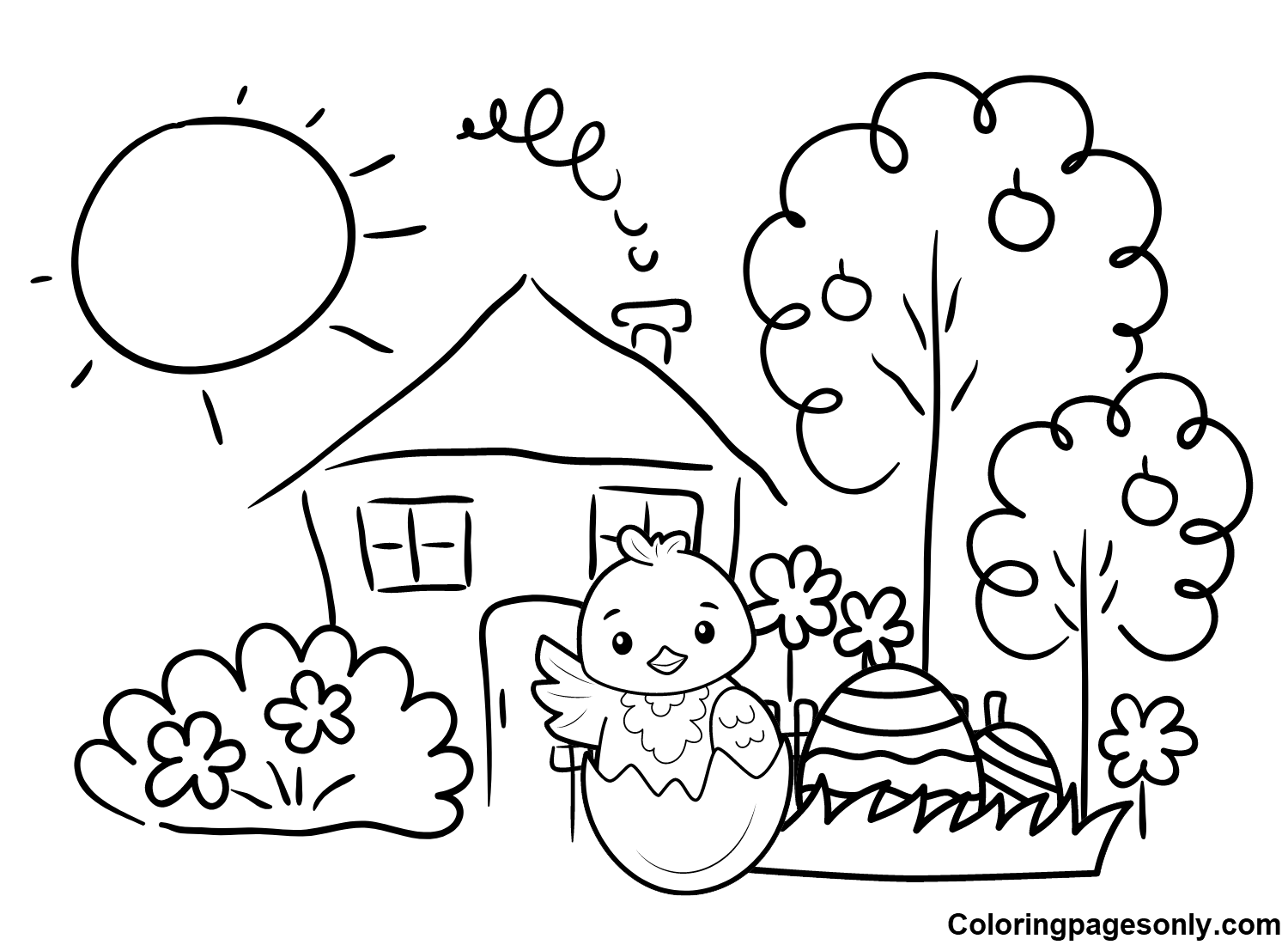 Easter Chick Eggs Pictures Coloring Page