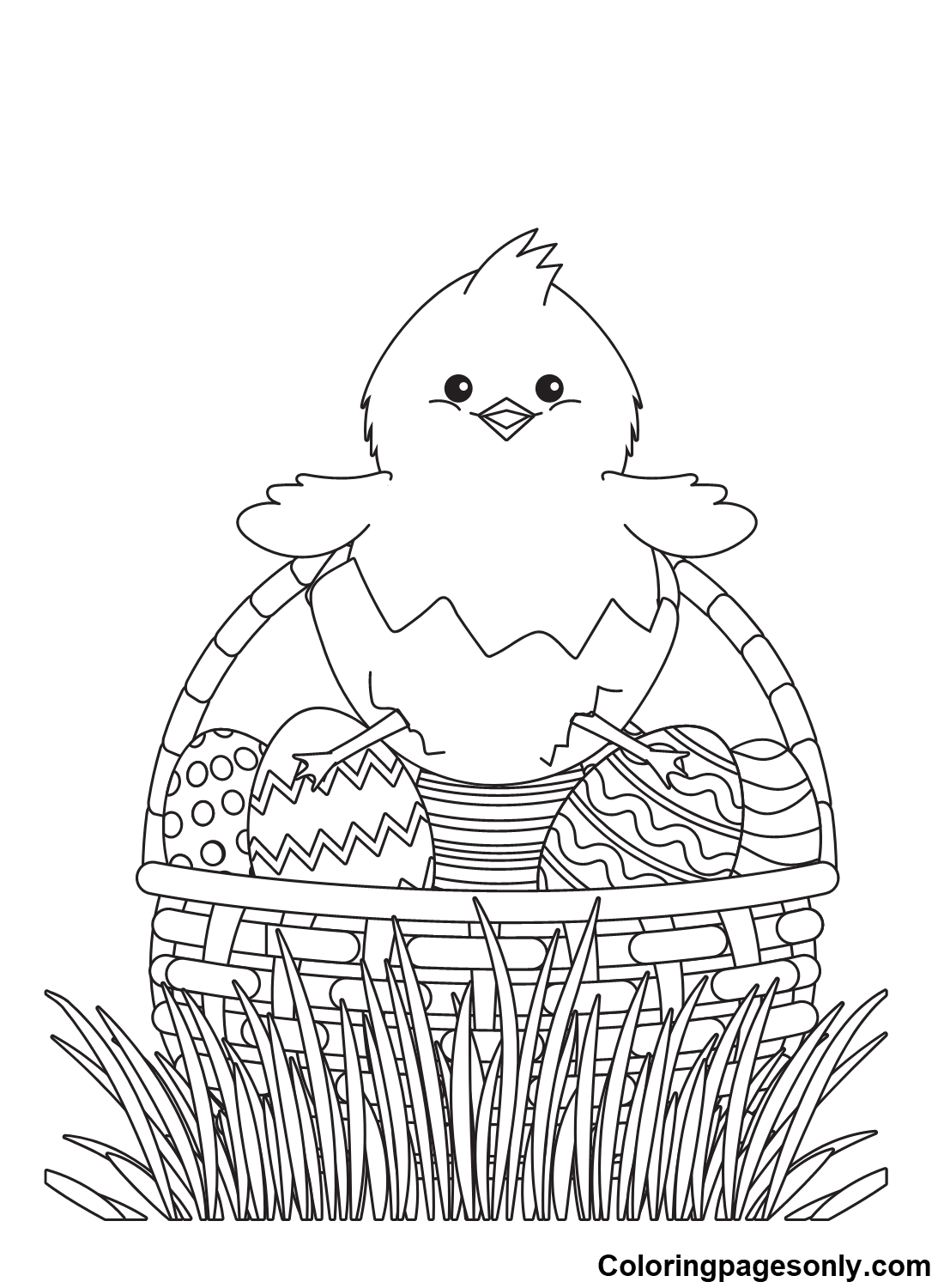 Easter Chick and Easter Basket Coloring Page