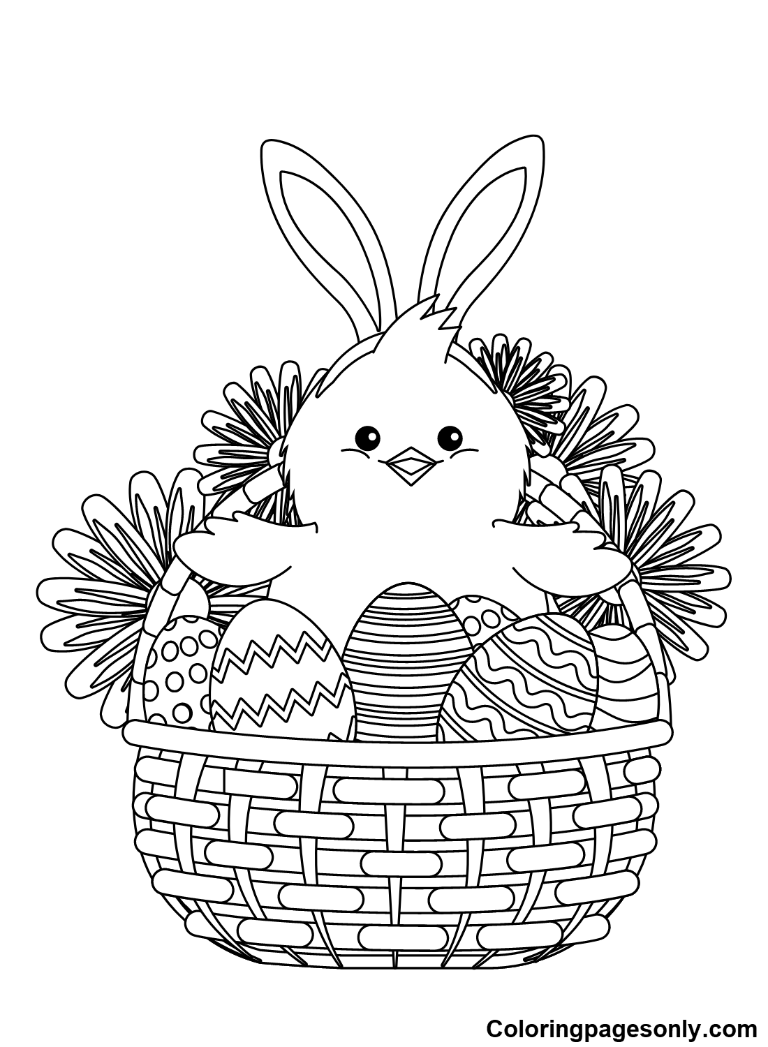 Easter Chick with Easter Basket Coloring Page