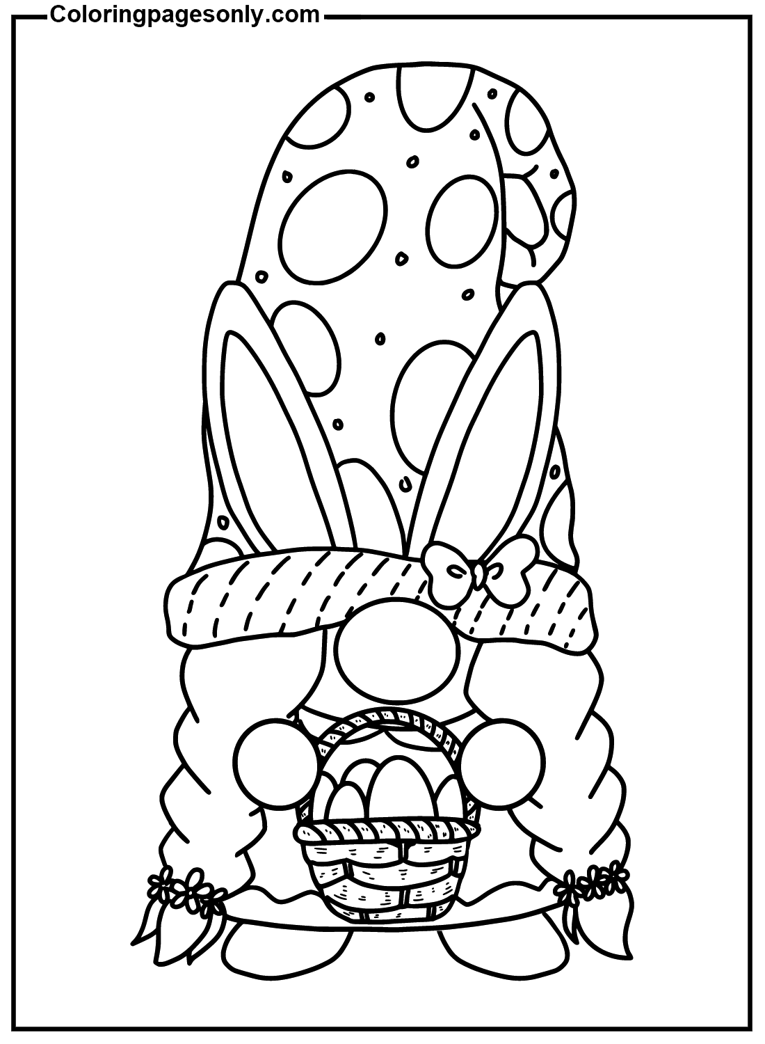 Easter Girl Gnome With Egg Baskets Coloring Pages