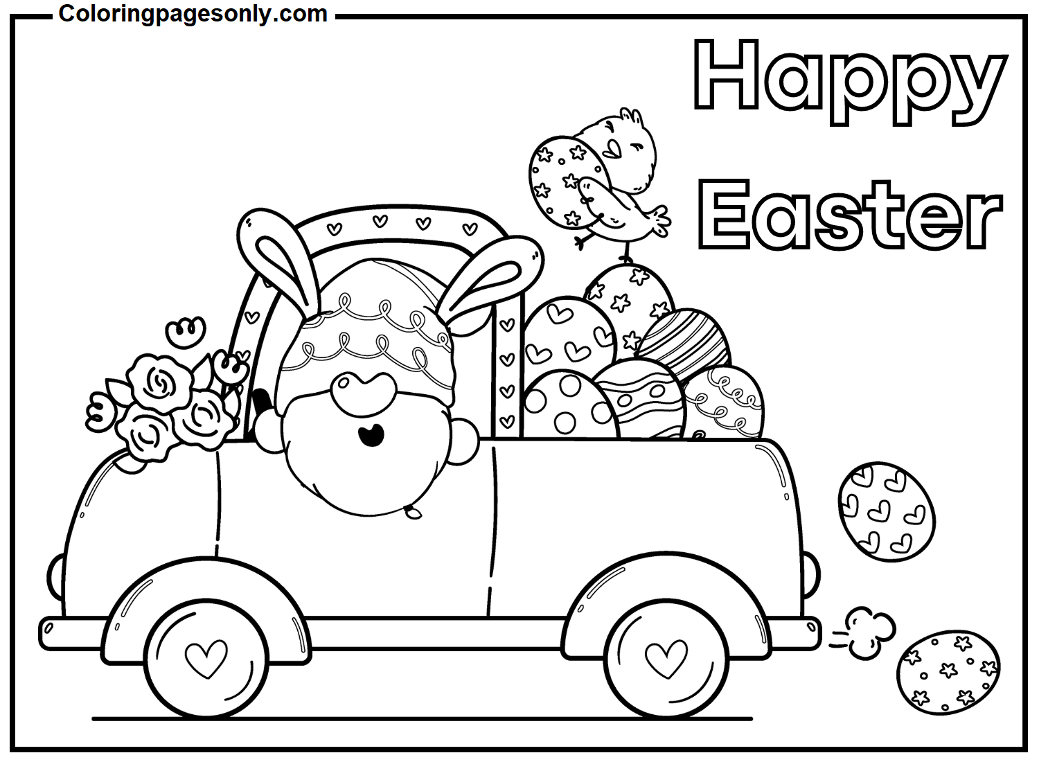 Easter Gnome In Truck Coloring Pages