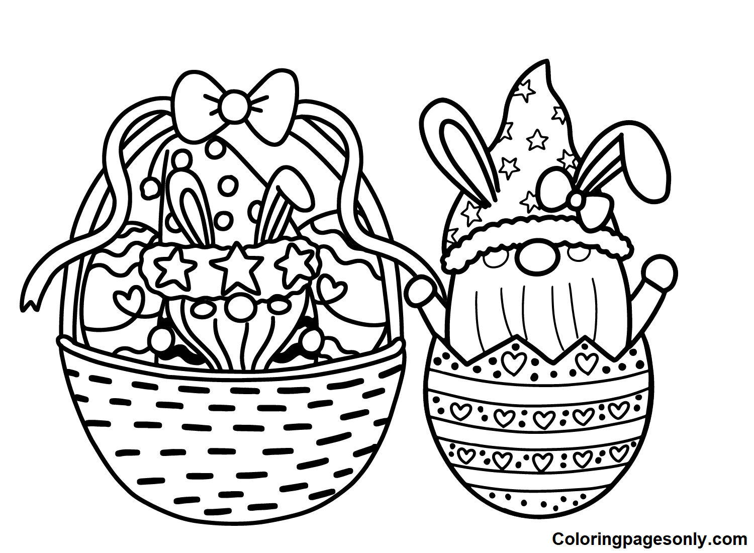 Easter Gnome with Egg Baskets Coloring Pages