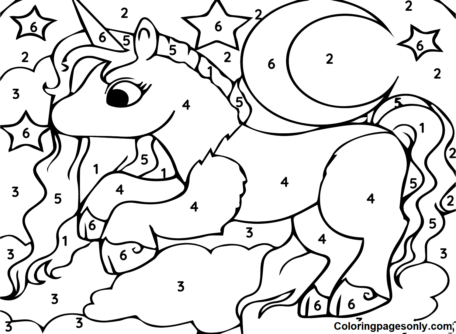 Easy Unicorn Color By Number Coloring Page