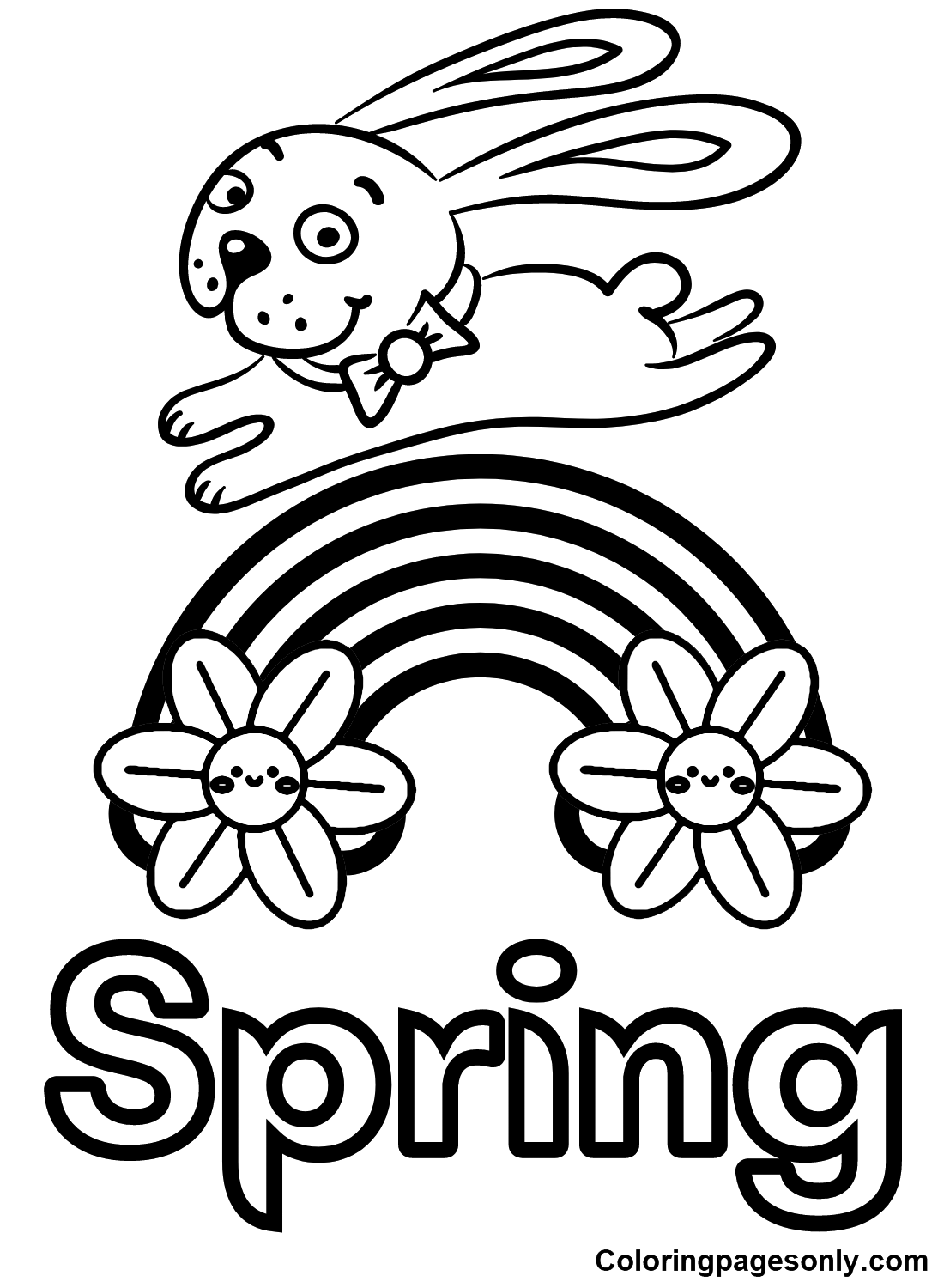 First Day of Spring with Bunny Coloring Page