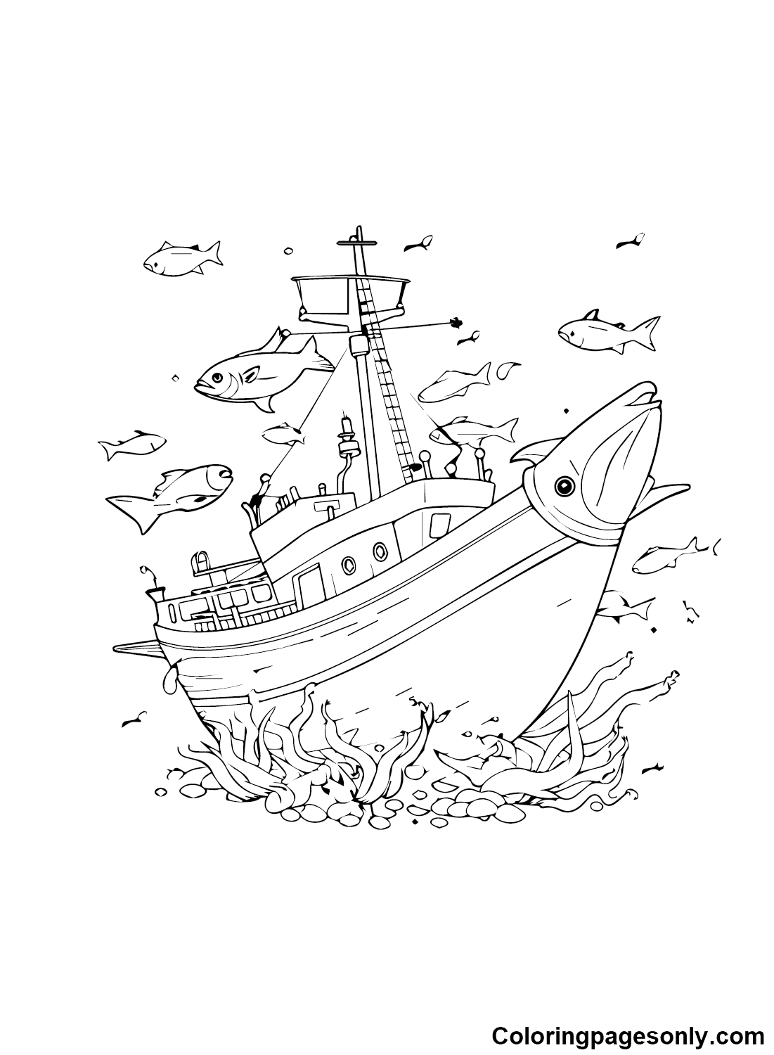 Fishing Ship Coloring Page