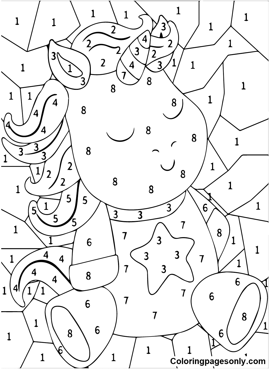 Free Unicorn Color By Number Coloring Pages