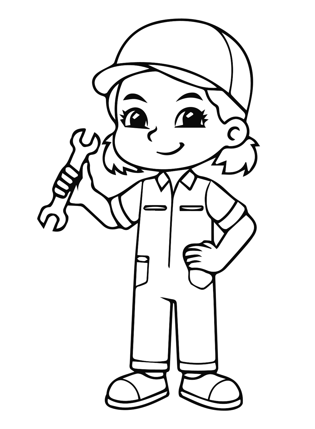 Girl with Wrench Coloring Page