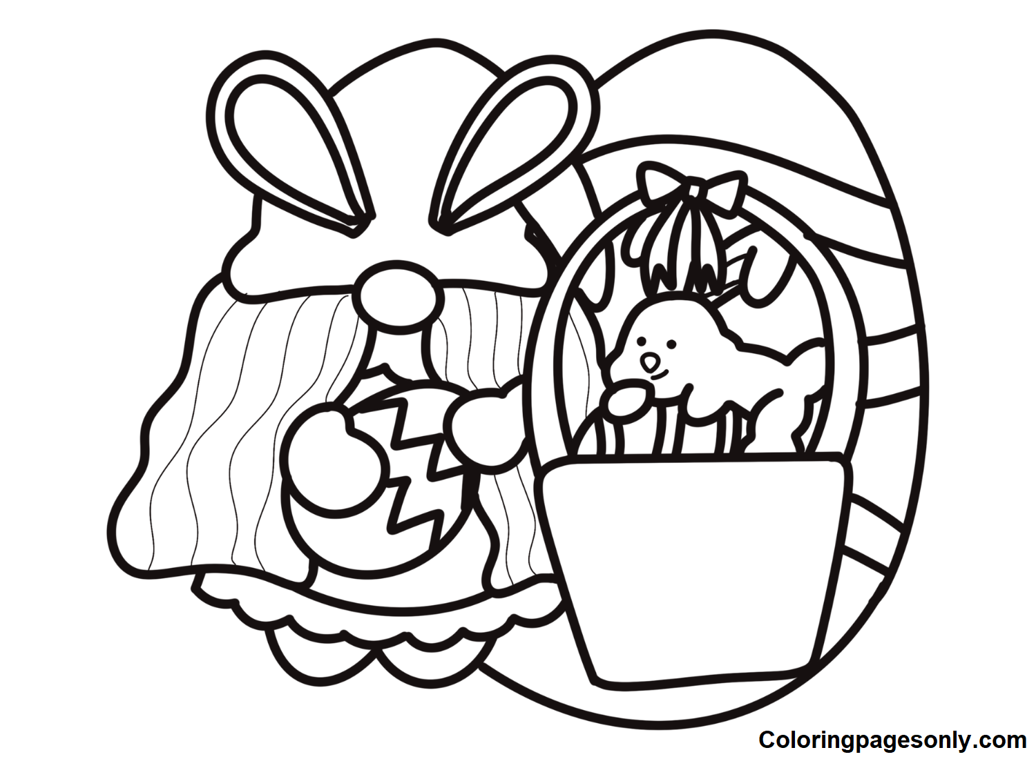 Gnome Easter Holding Easter Egg Coloring Pages