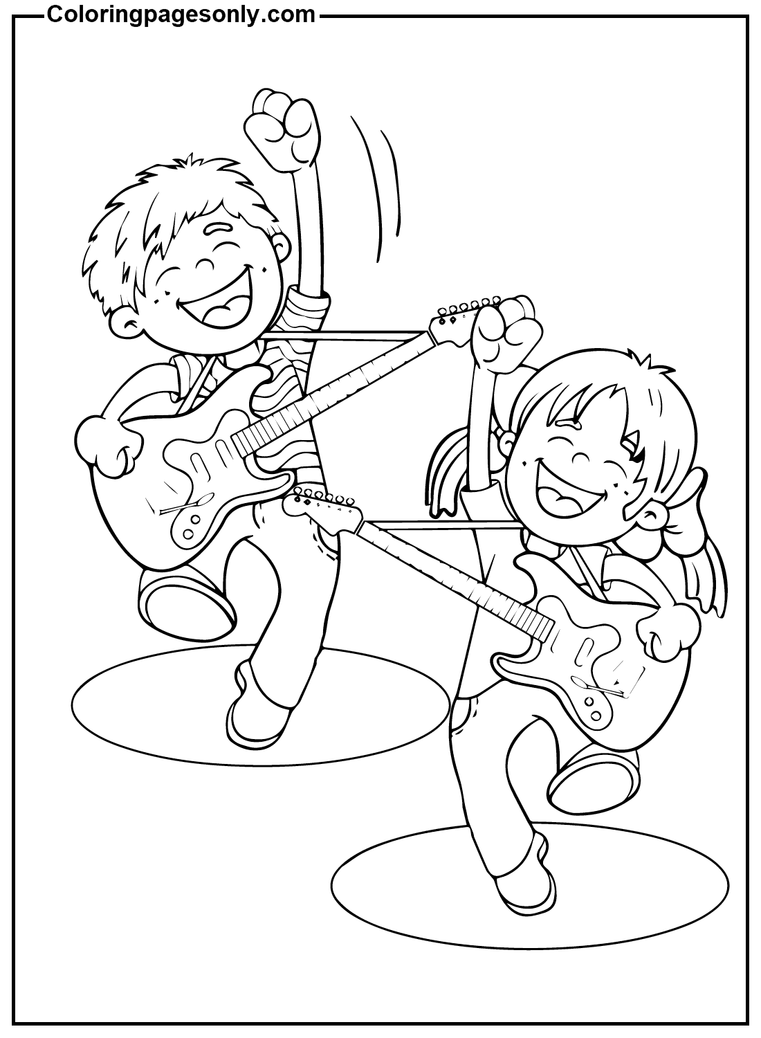 Enfants heureux avec guitare de guitare