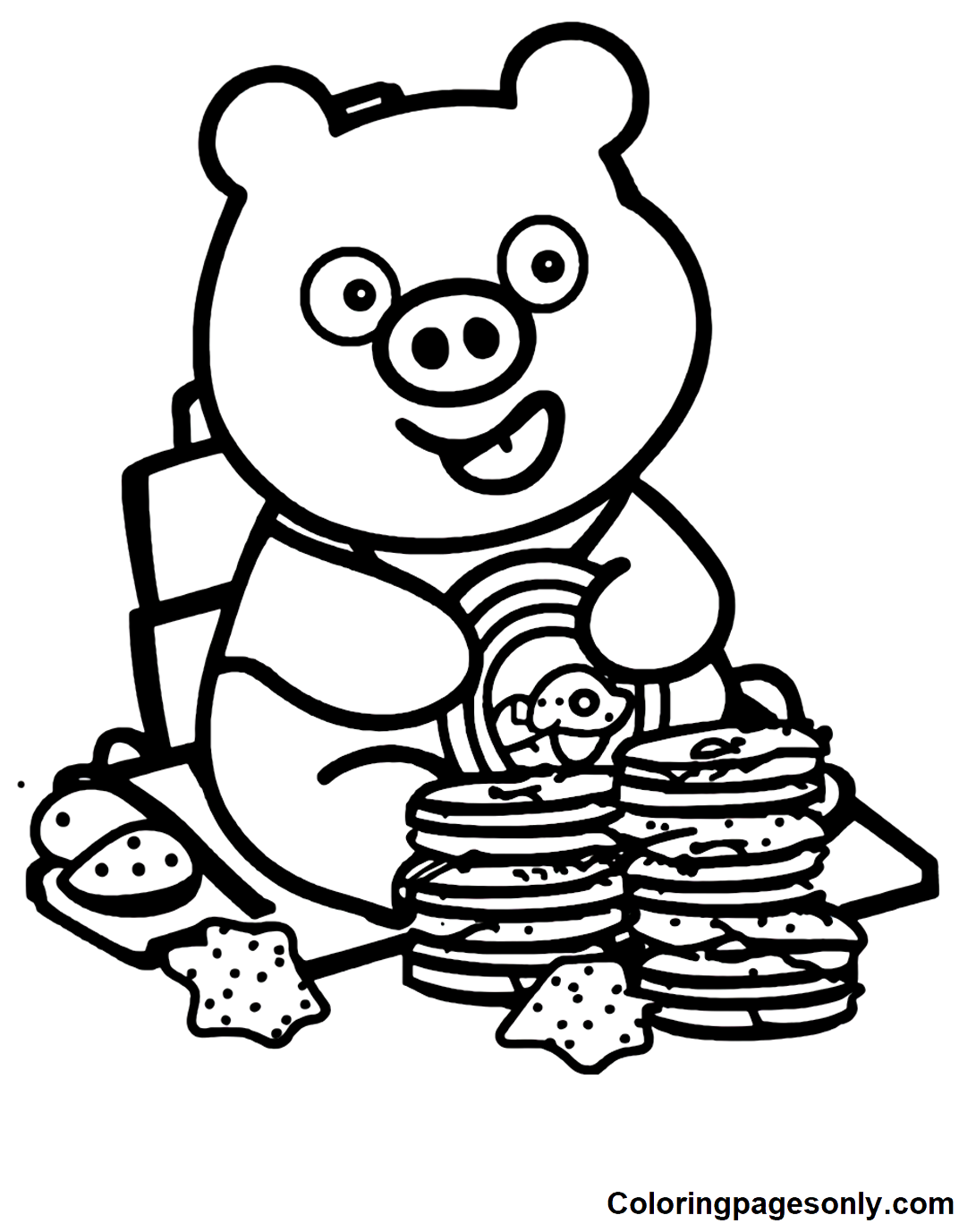 Happy Pig with Cookies Coloring Pages