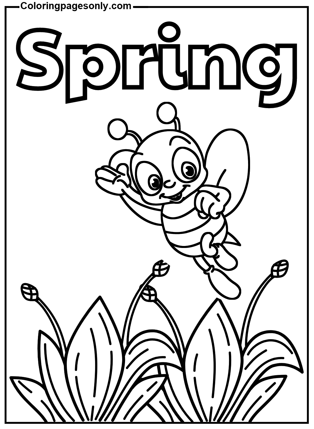 Happy Spring With Bee Coloring Pages