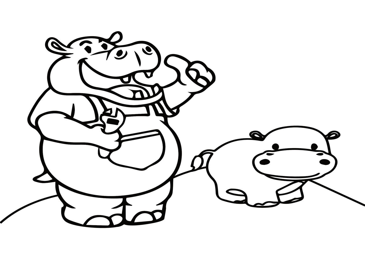Hippo with Wrench Coloring Page
