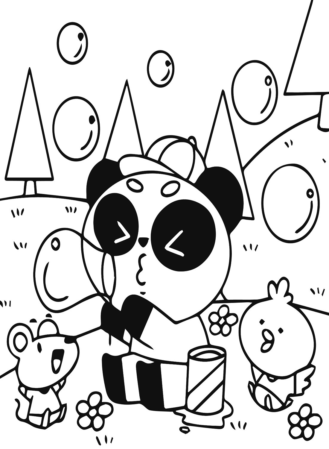 Kawaii Cartoon Animals Coloring Page