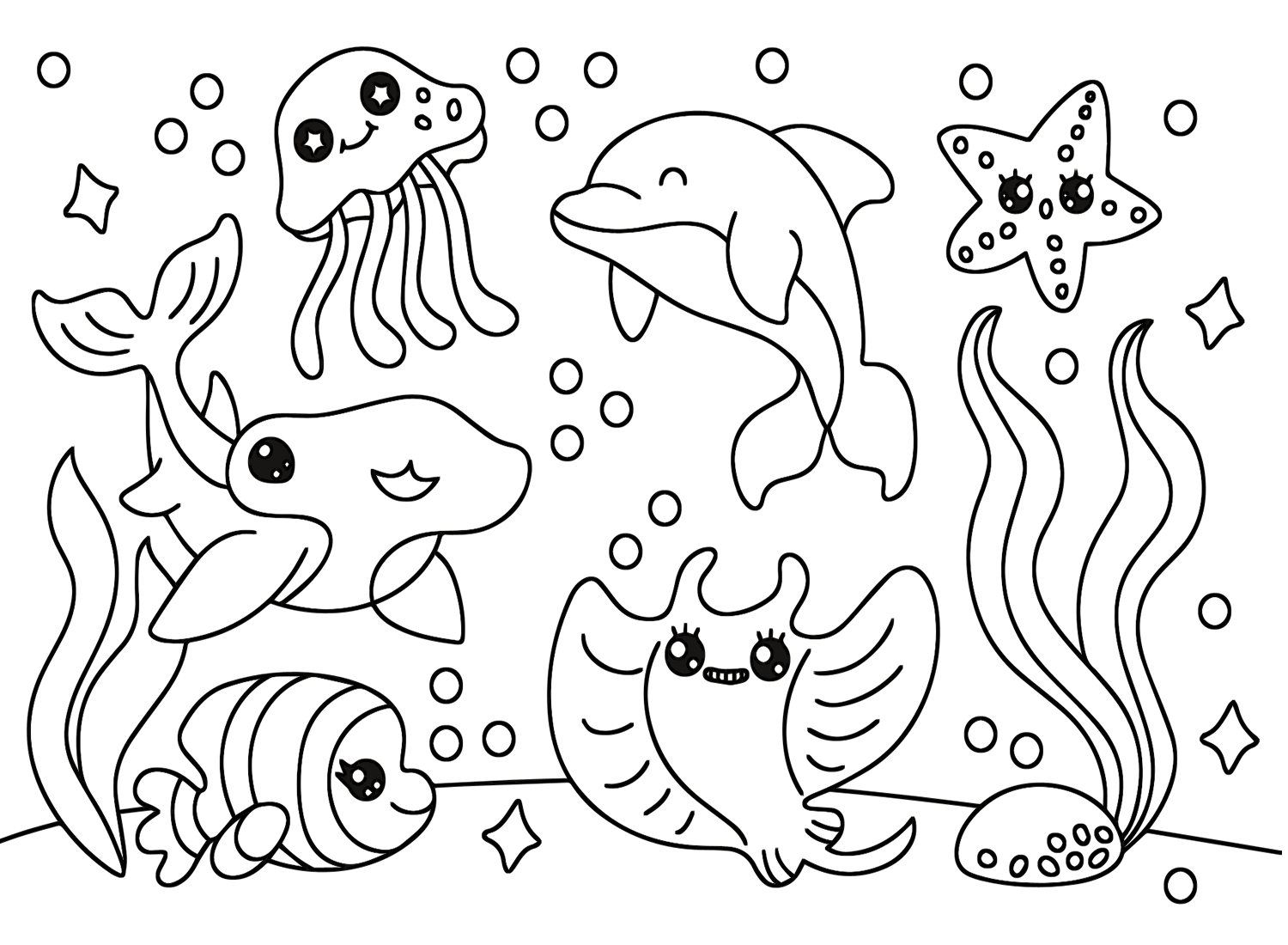 Kawaii Cute Animals Coloring Page