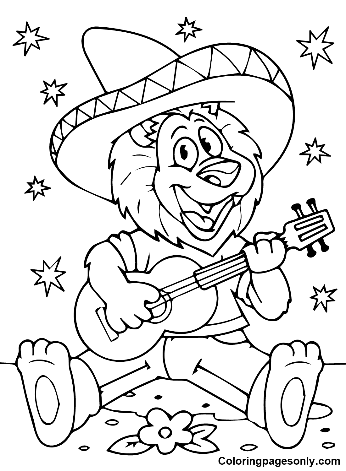 Lion with Guitar Coloring Page