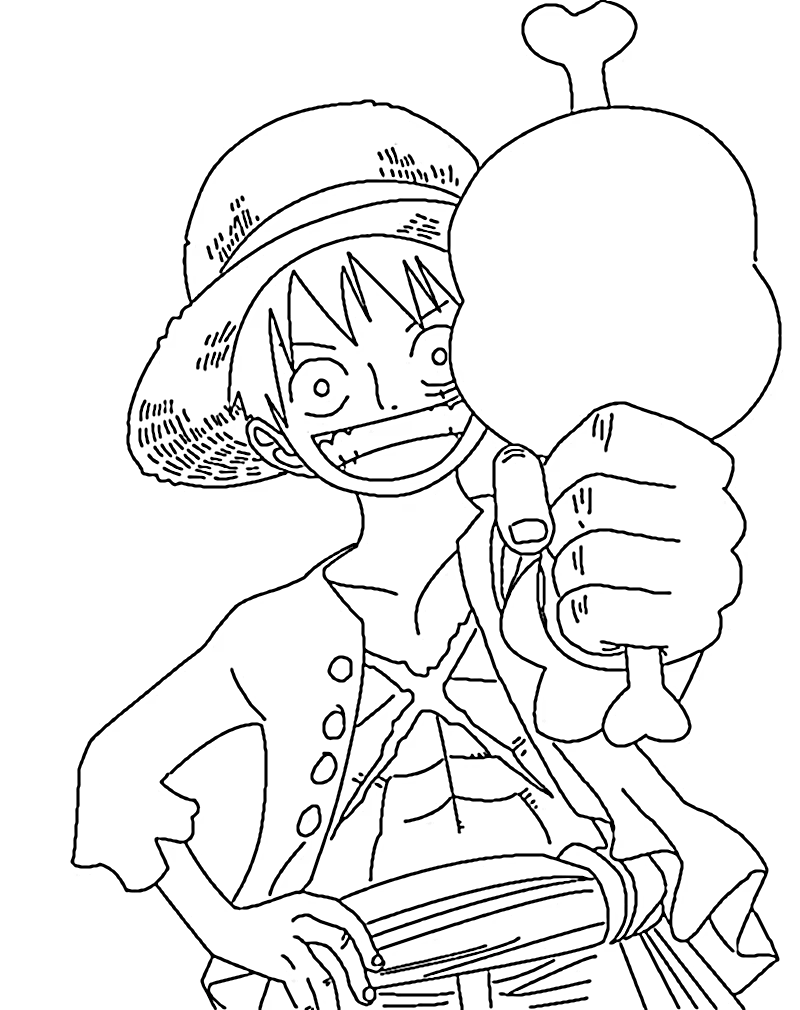 Luffy with Fried Chicken Coloring Page