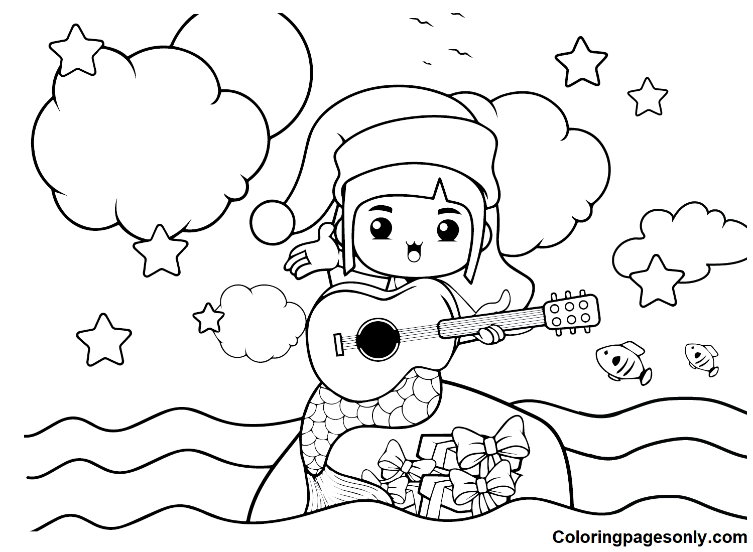 Mermaid playing Guitar Coloring Pages