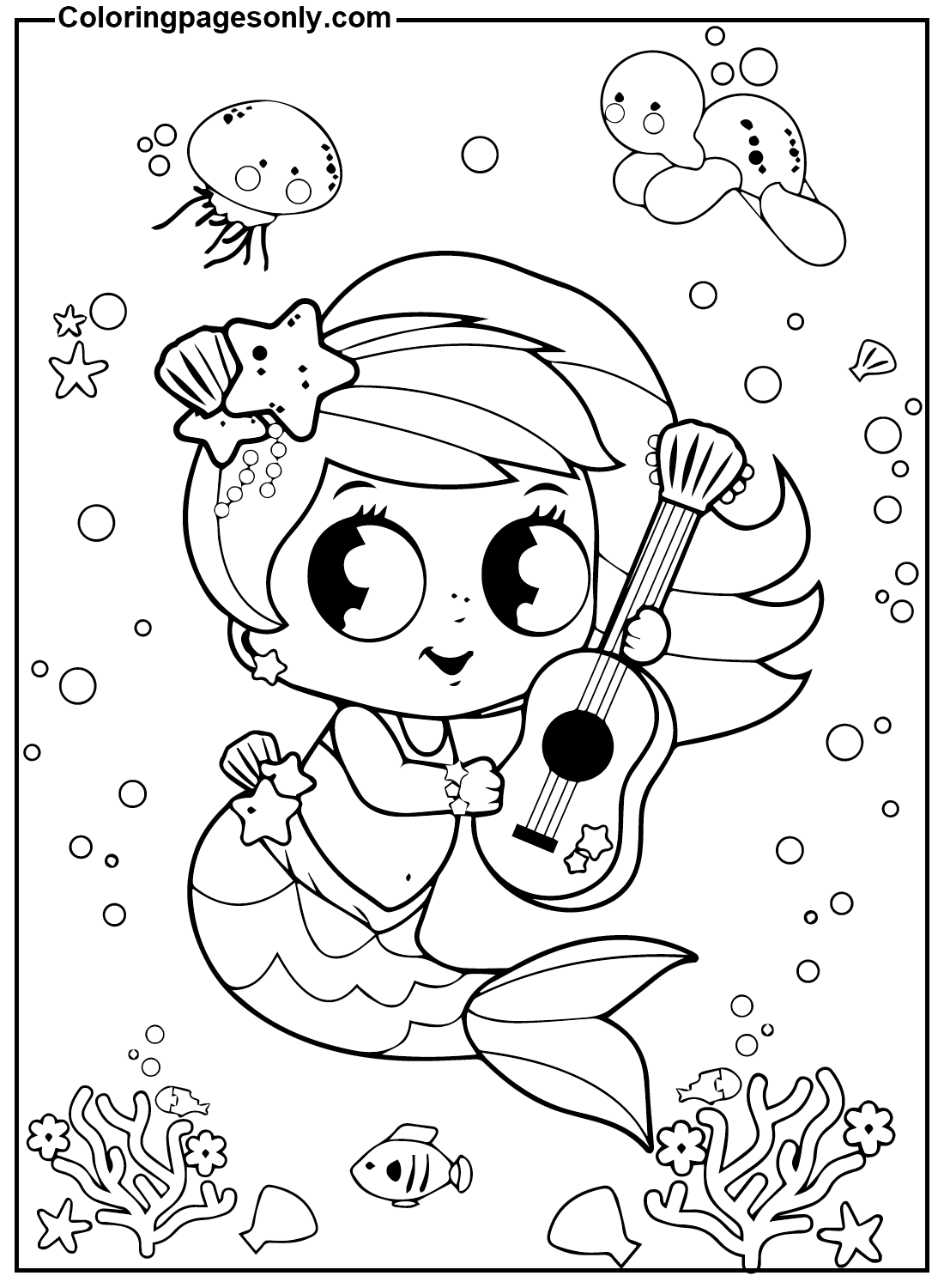 Mermaid With Guitar Coloring Pages