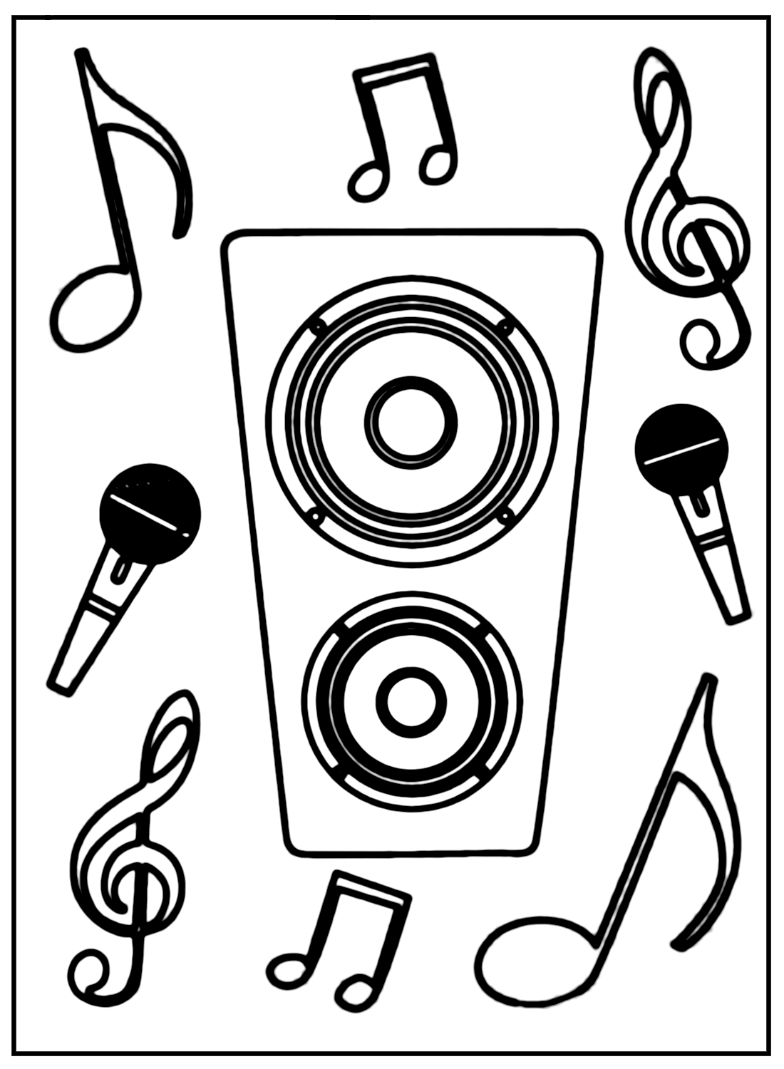 Music Column and Notes Image Coloring Page