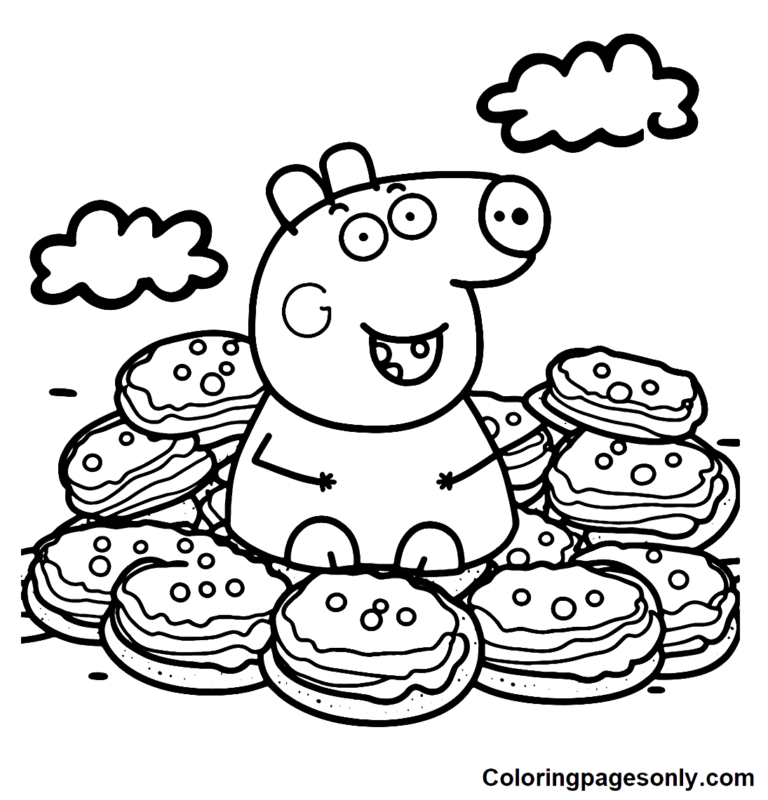 Peppa Pig sitting on a pile of Cookies Coloring Pages