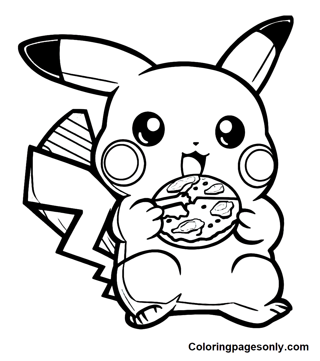 Pikachu eating cookies Coloring Pages