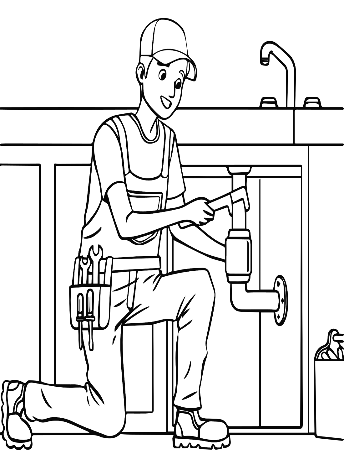 Plumber with Wrench Coloring Page