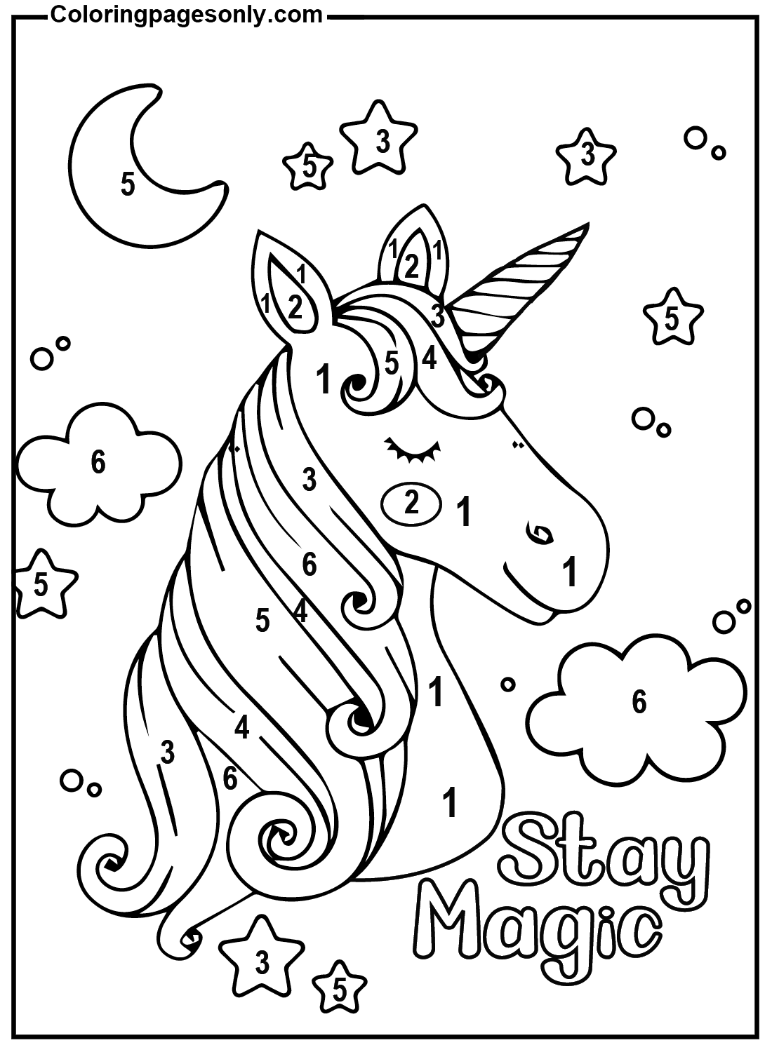 Color de unicornio por número imprimible gratis de Color de unicornio por número