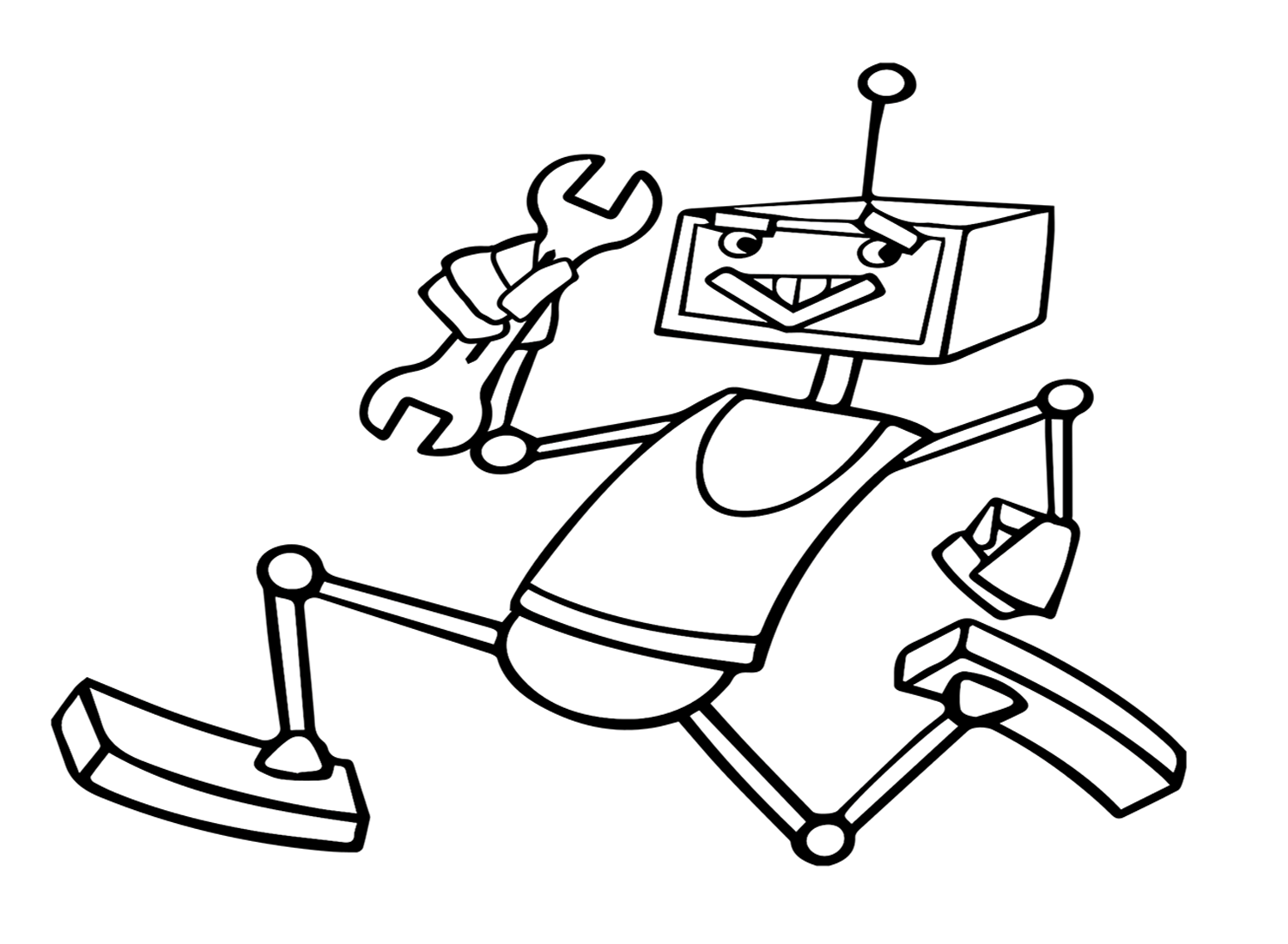 Robot with Wrench Coloring Page