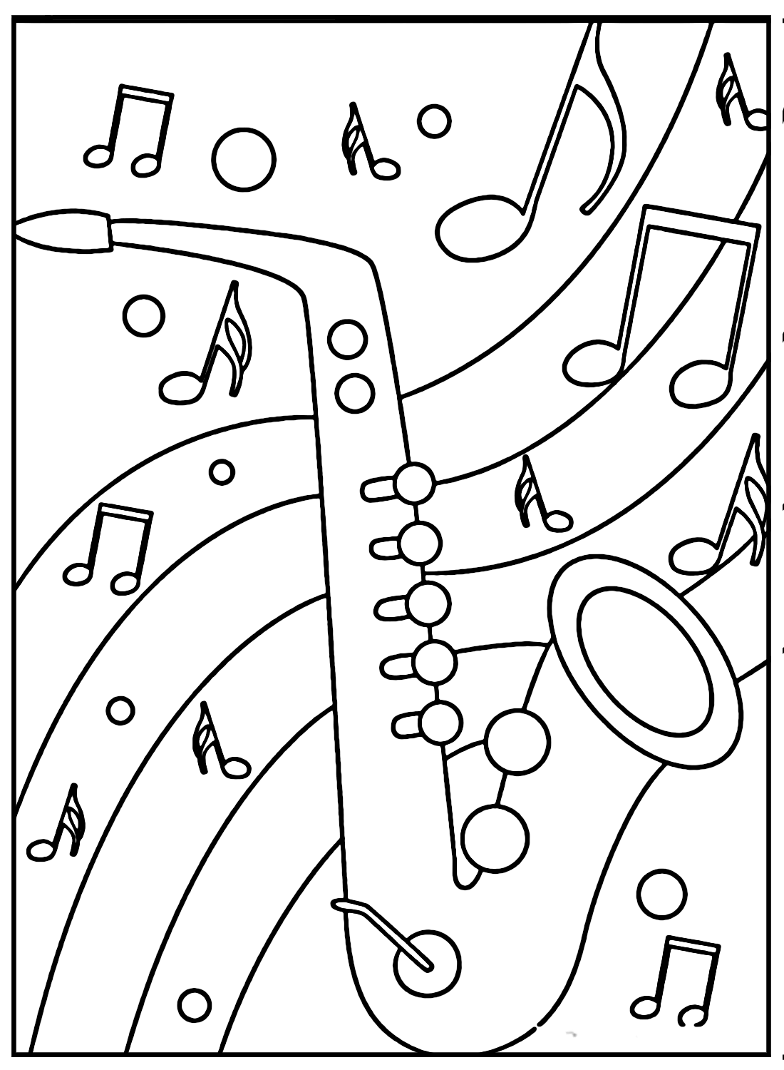 Saxophone with Music Notes Coloring Page