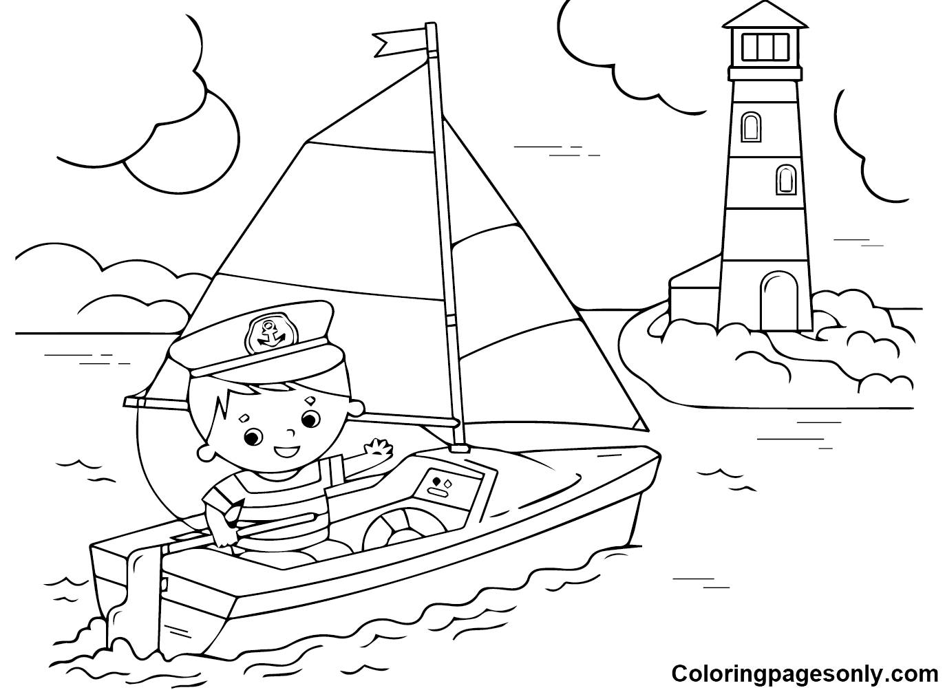 Ship with Boy Coloring Page