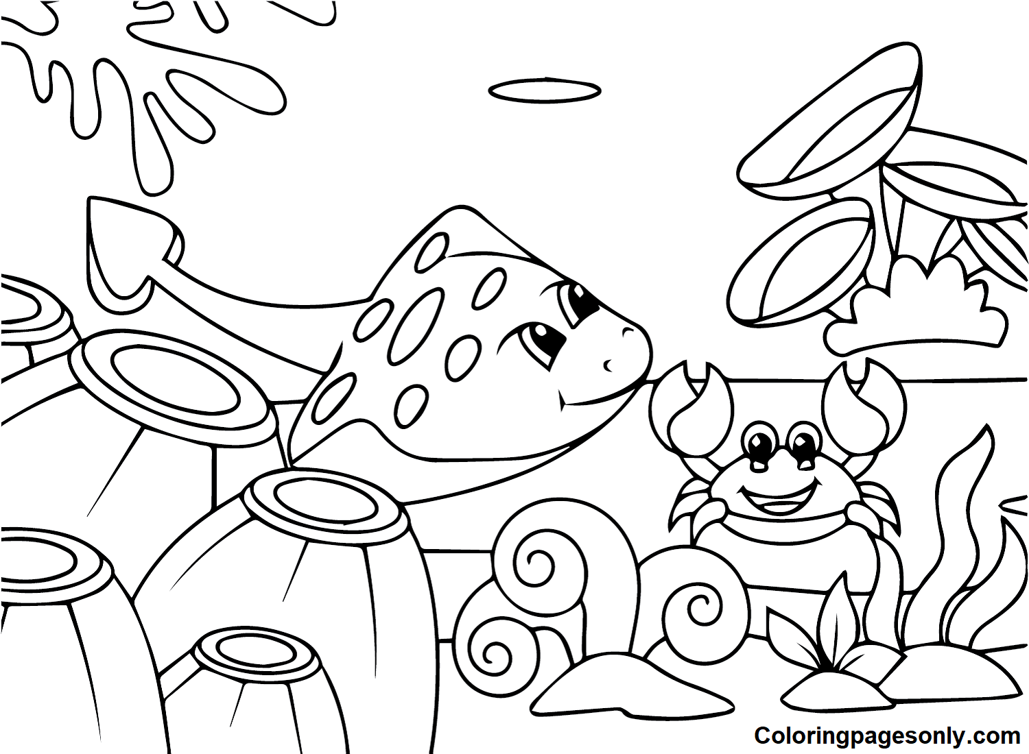 Stingray and Crab Coloring Pages