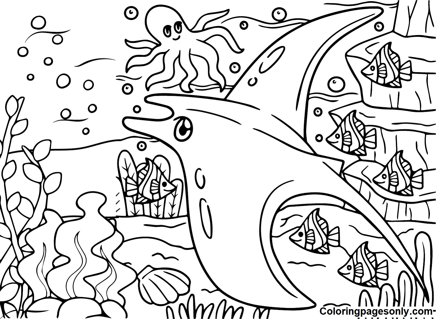 Stingray and Octopus Coloring Page