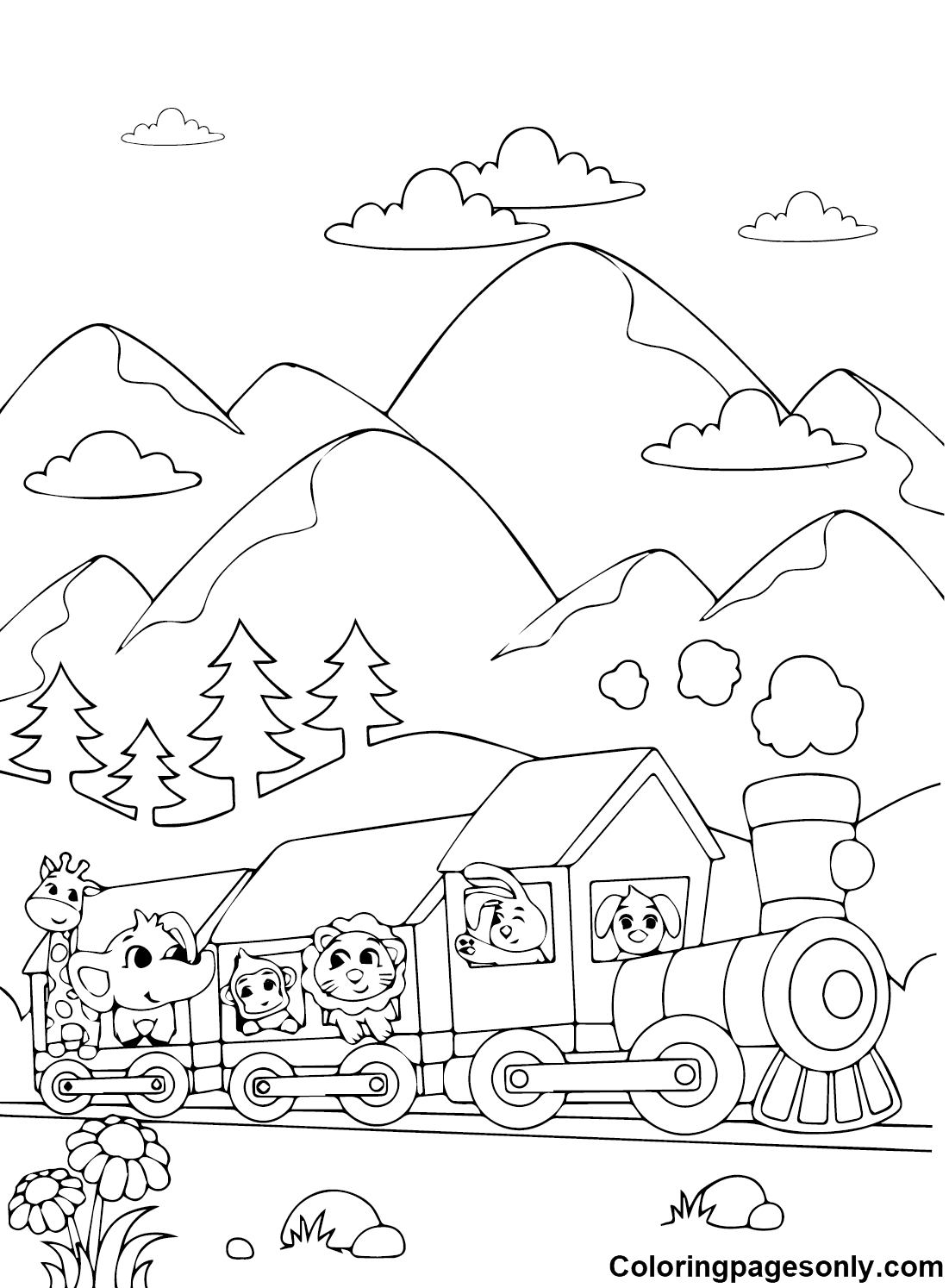 Train with Animals Coloring Pages