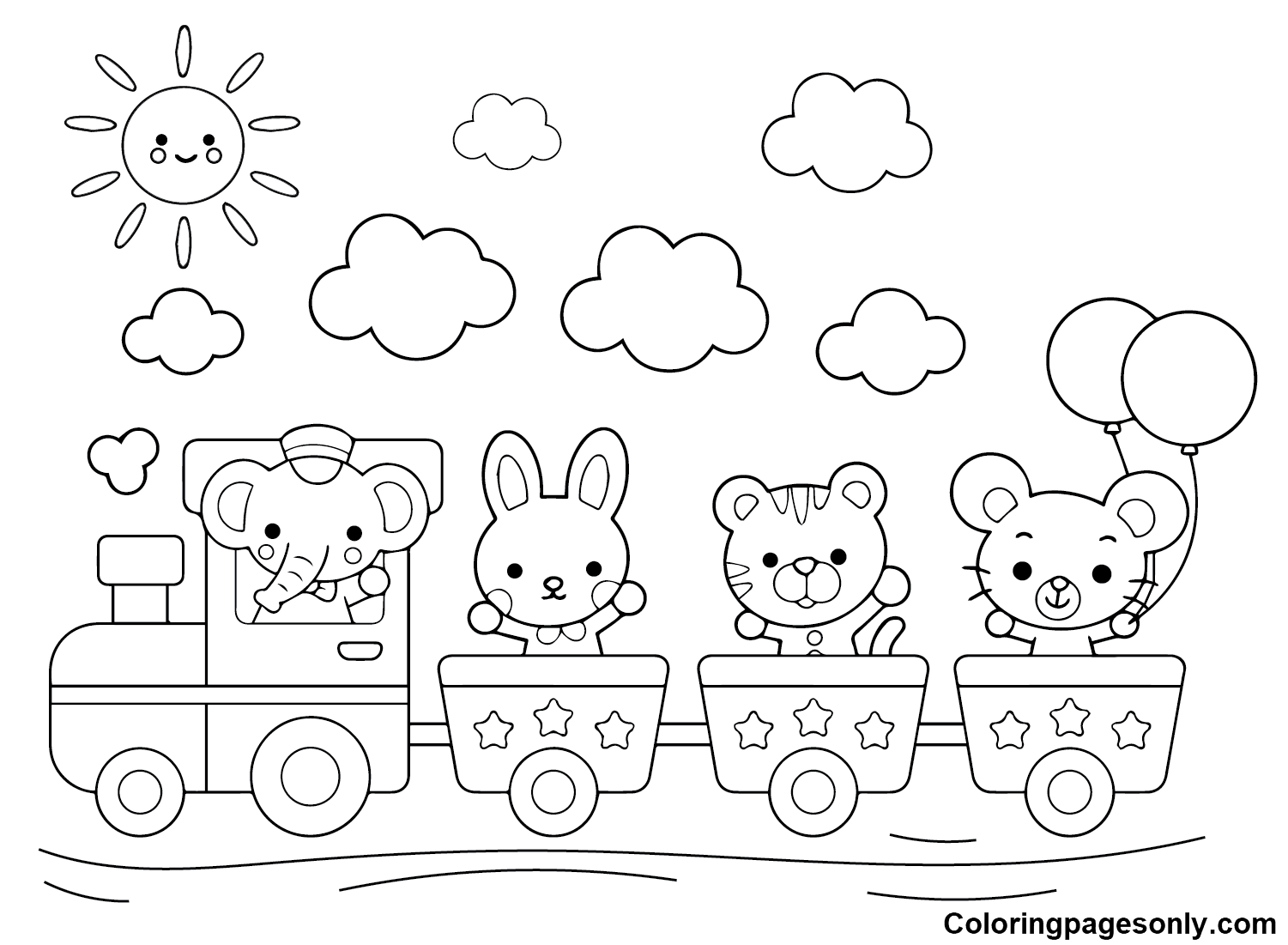 Train with Cute Animals Coloring Pages