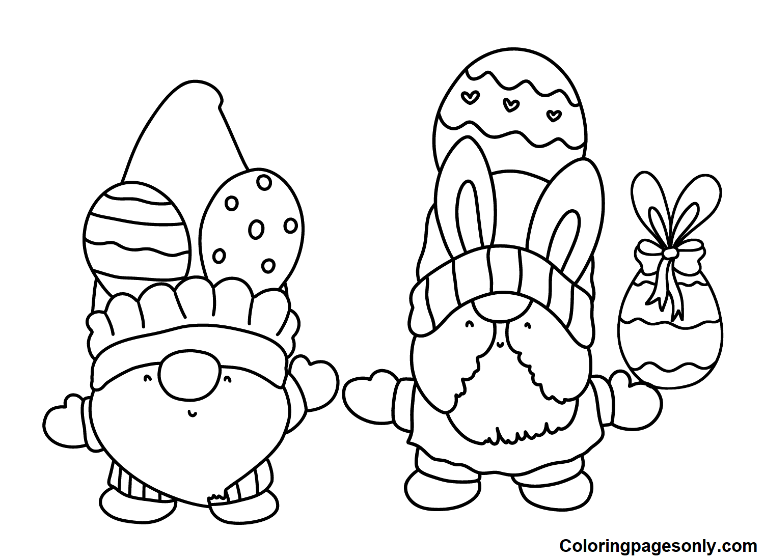 Two Gnome Easter Coloring Page