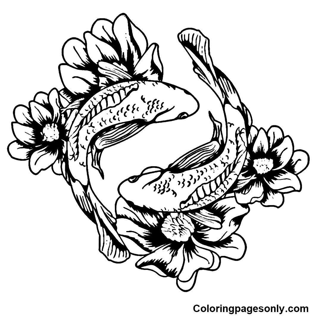 Two Koi Fish Coloring Pages