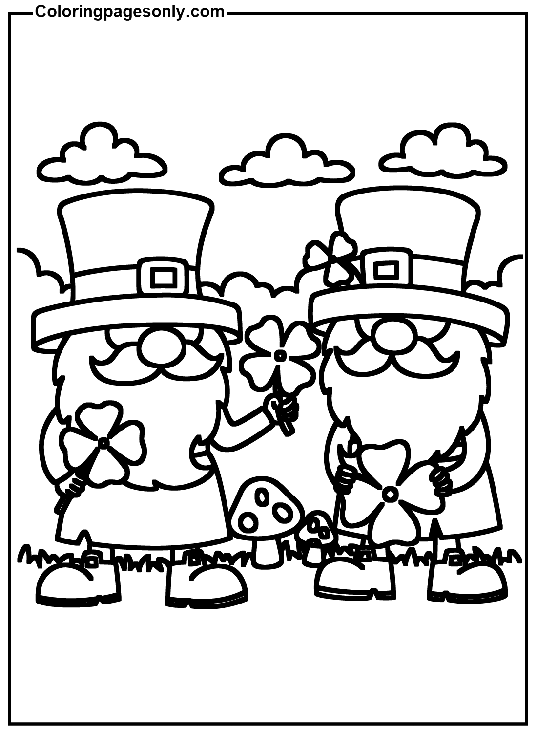 Two Leprechaun And Shamrock Coloring Pages