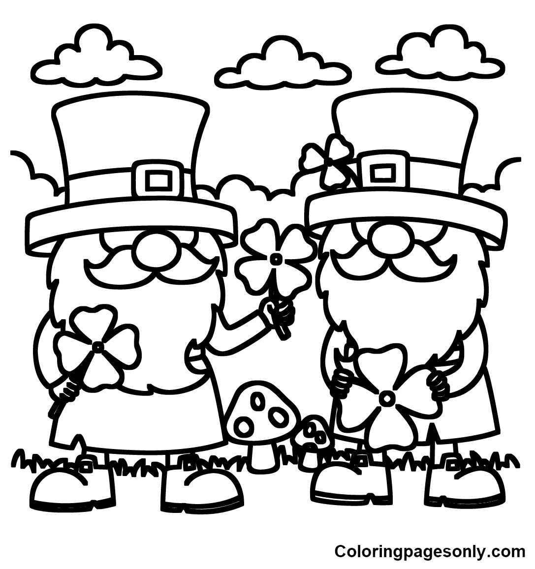 Two Leprechaun and Shamrock Coloring Pages