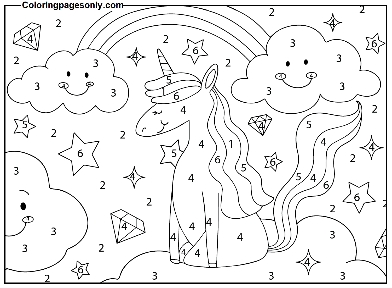 Unicorn Color By Number Easy Coloring Pages