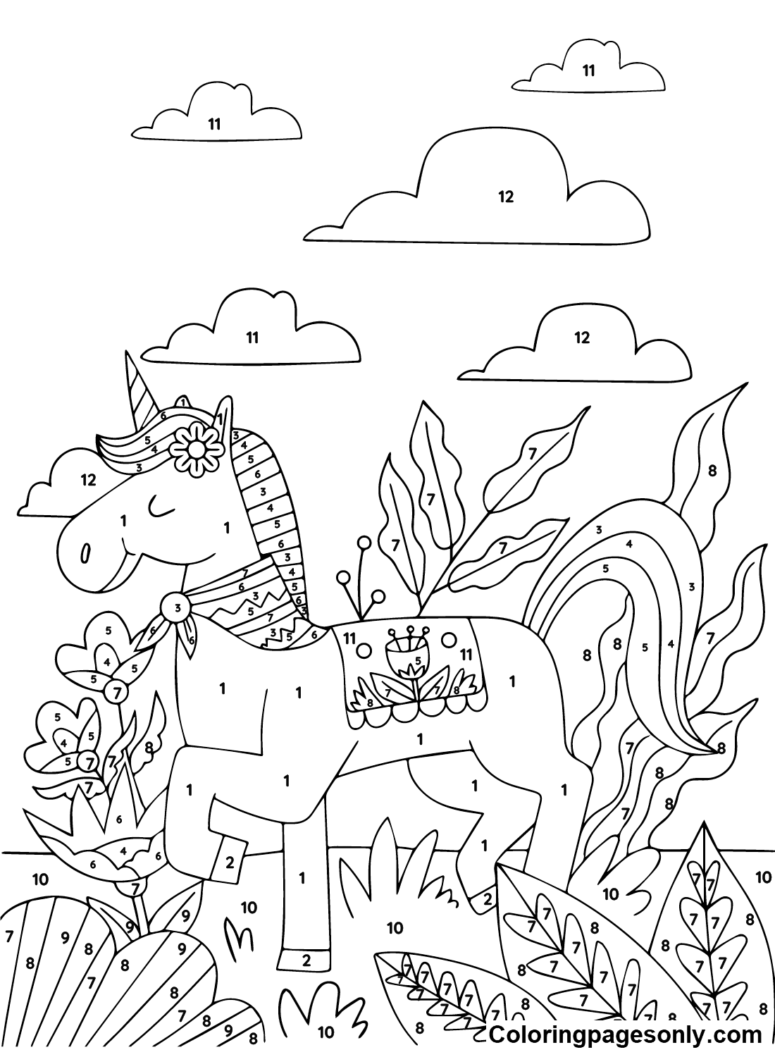 Unicorn Color By Number Images Coloring Pages