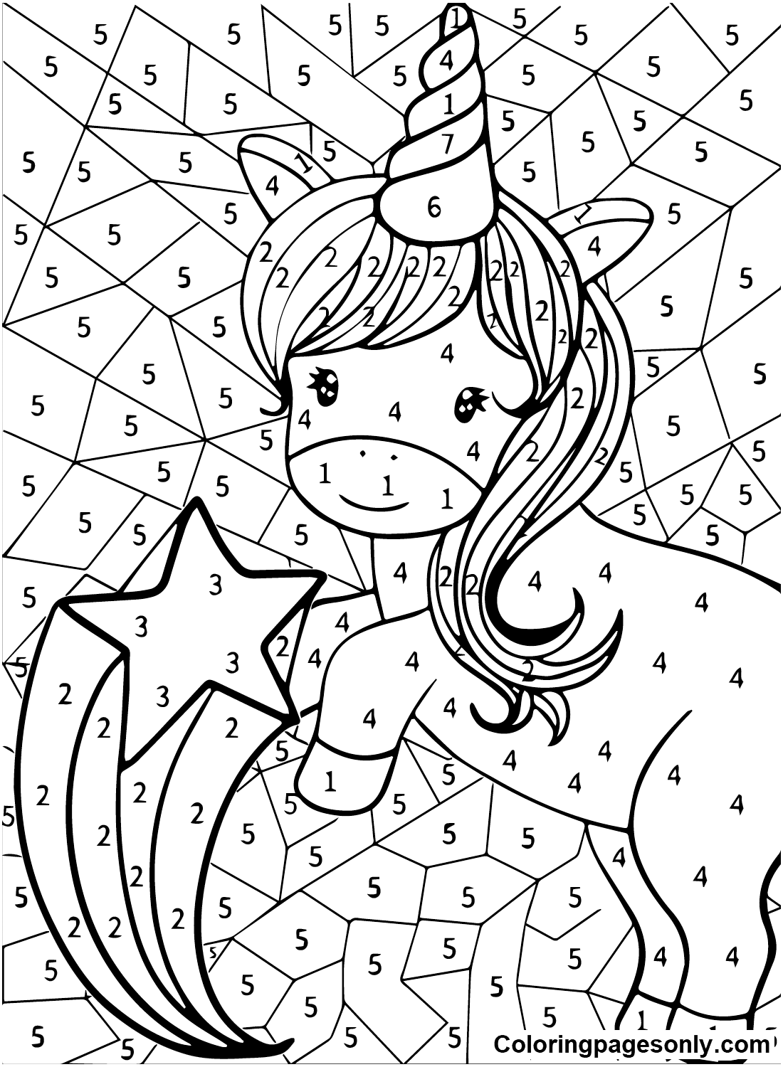 Unicorn Color By Number Printable Coloring Page