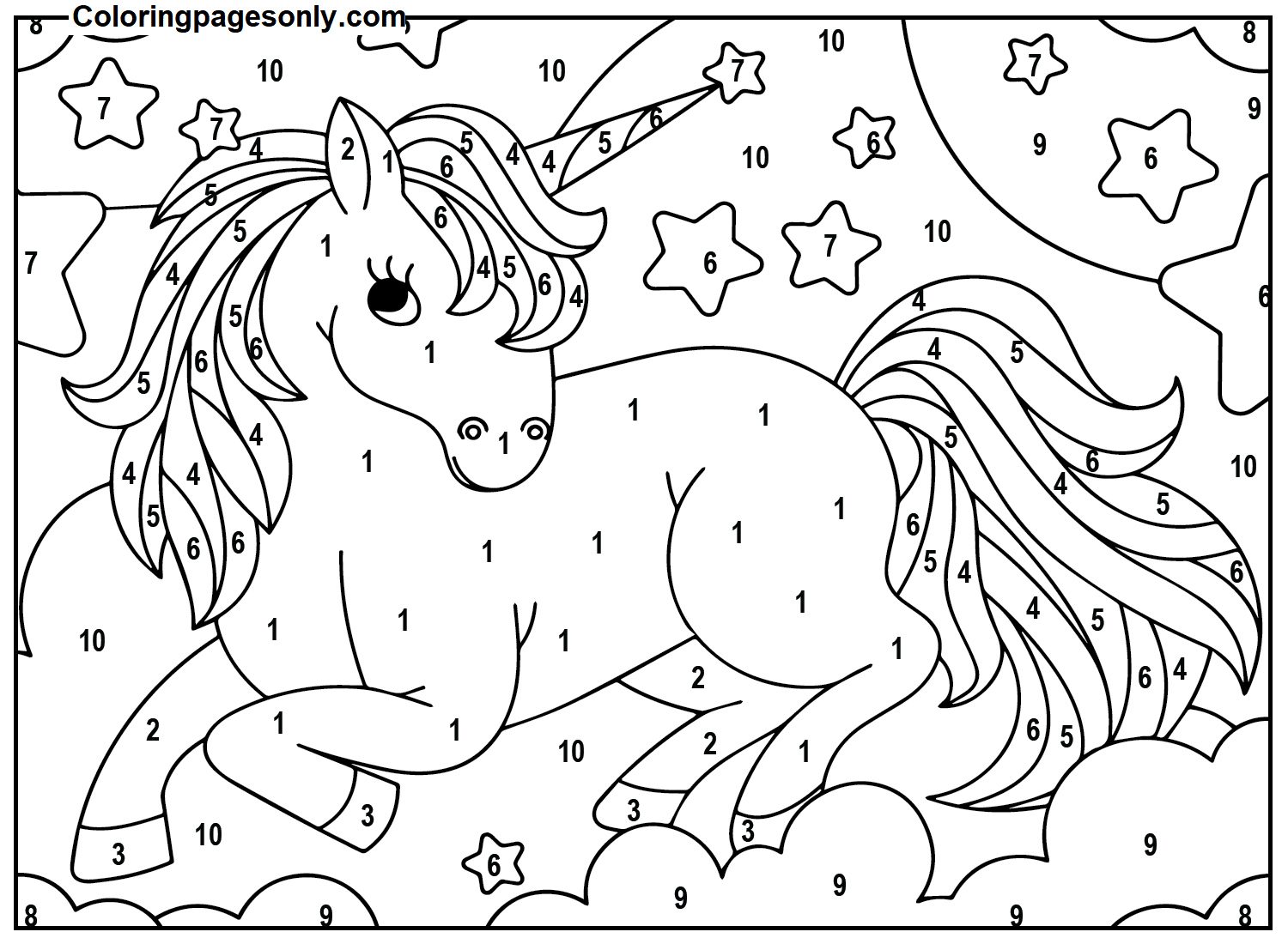 Images Unicorn Color By Number Coloring Pages