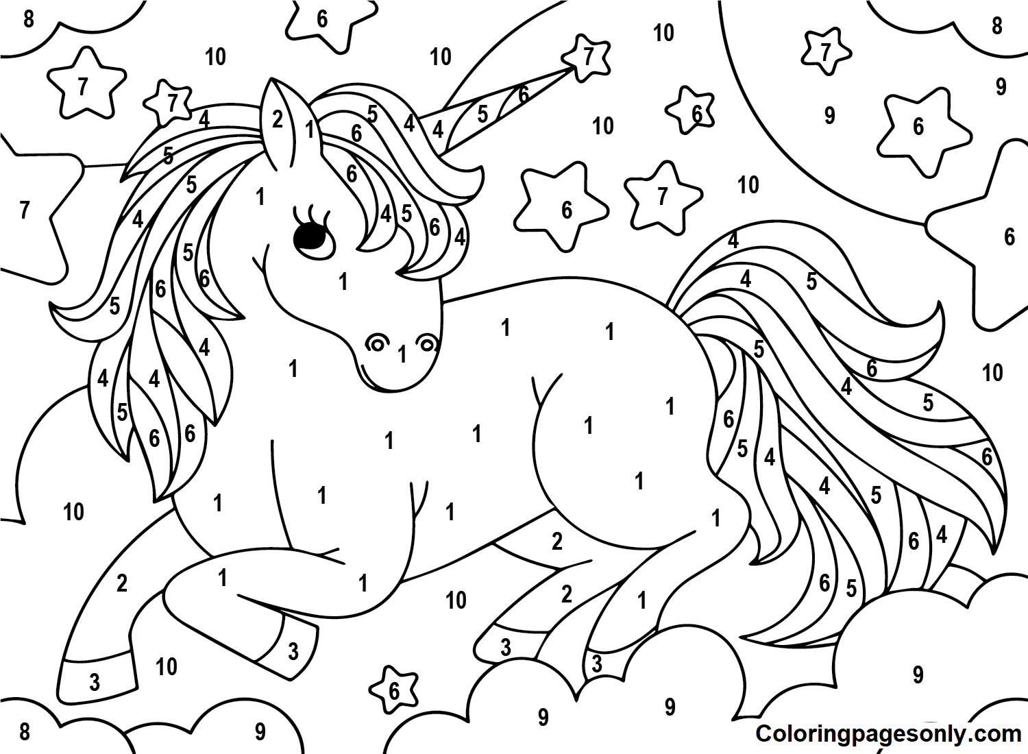 Images Unicorn Color By Number Coloring Pages