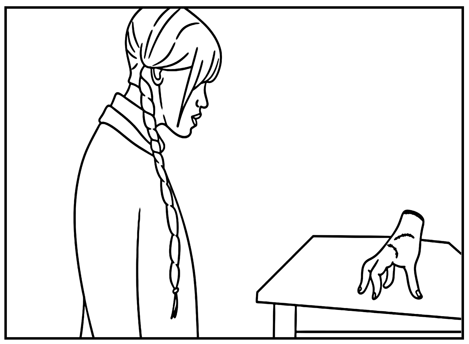 Wednesday Addams and Thing Coloring Page